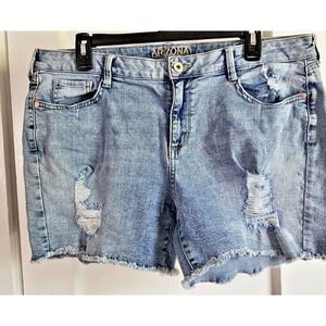 Arizona Jean‎ Co Denim Shorts Women Sz 17 Distressed Stretch fray hem light wash